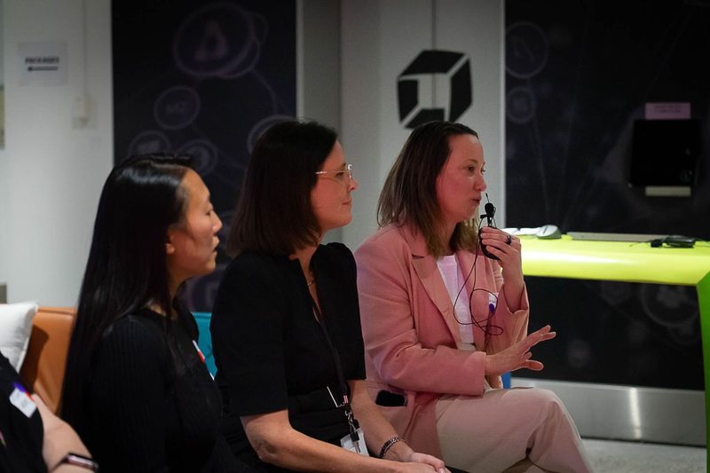 Karis Dorrigan speaking on the Her Tech Circle AI Power Panel